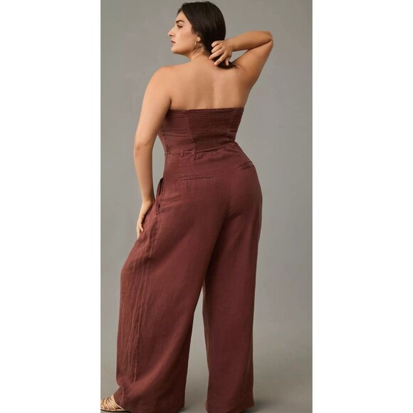 New Anthropologie Linen Removeable Strap Trouser Jumpsuit Plus Sizes Retail $198 - Picture 2 of 5